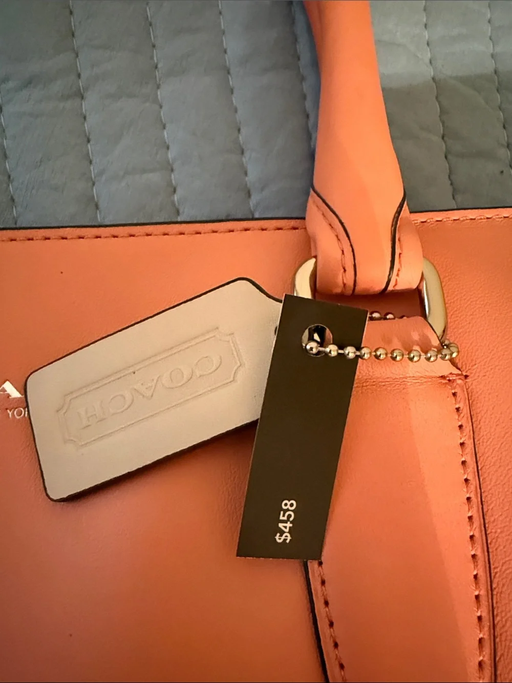 Coach Coral Perforated Leather Tote with Tassel Charm